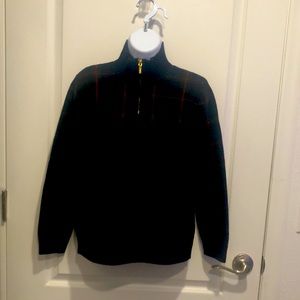 Lauren LS plaid sweater. Brass zipper at neckline. Petite P.